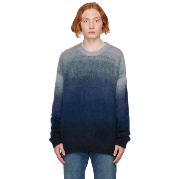 Click to view more detailed imagery on our partner's website Off-white Men's Diagonal Brushed Arrow Mohair-blend Sweater In Blue