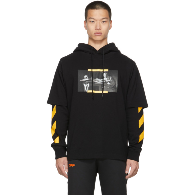 OFF-WHITE BLACK CARAVAGGIO PAINTING DOUBLE SLEEVE HOODIE