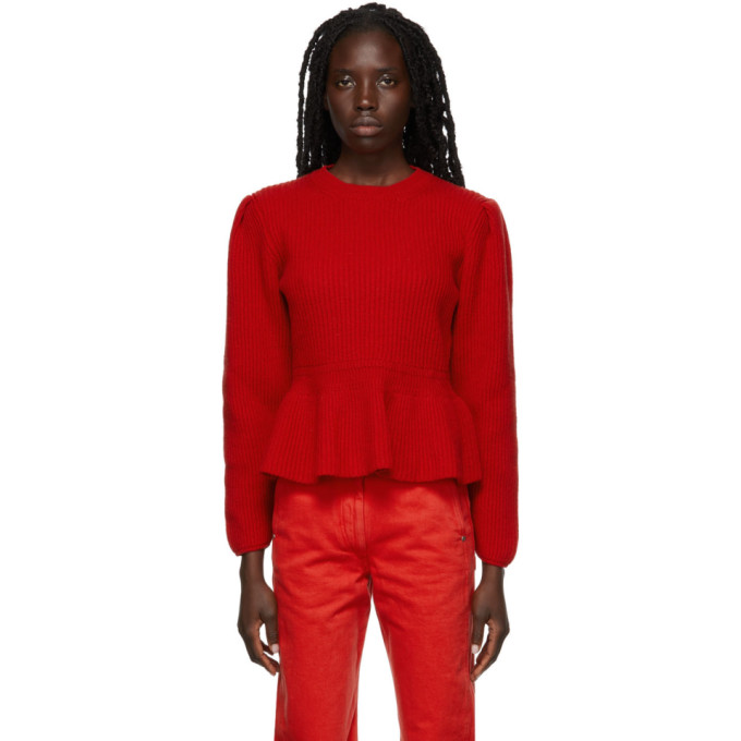 red peplum sweater