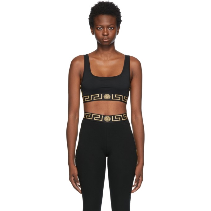 Click to view more detailed imagery on our partner's website Versace Greca-jacquard Low-impact Cotton-blend Sports Bra In A1008 Nero