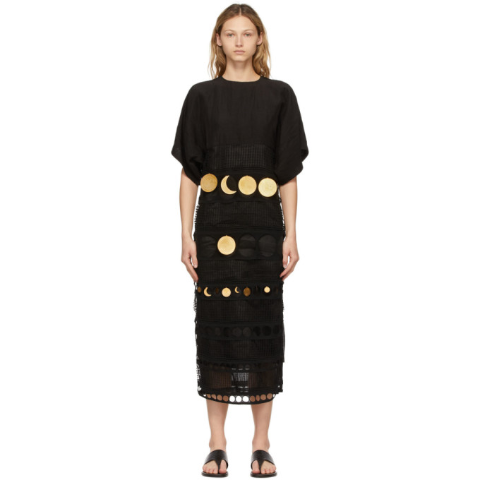 Click to view more detailed imagery on our partner's website Loewe + Paula's Ibiza Embellished Crocheted Cotton And Poplin Dress In 1100 Black