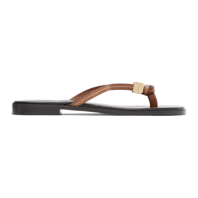 LOEWE TAN DICE FLIP FLOP SANDALS