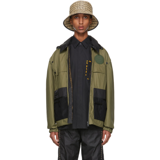Click to view more detailed imagery on our partner's website Fendi Reversible Khaki Coated Cotton Backpack Jacket In F1do7 Green