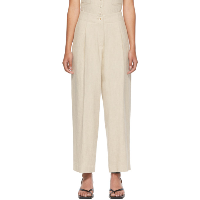 ROSETTA GETTY BEIGE RAMIE PLEATED TROUSERS