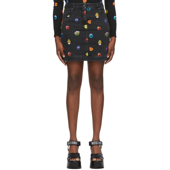 MOSCHINO BLACK SESAME STREET EDITION EMBROIDERED MINISKIRT