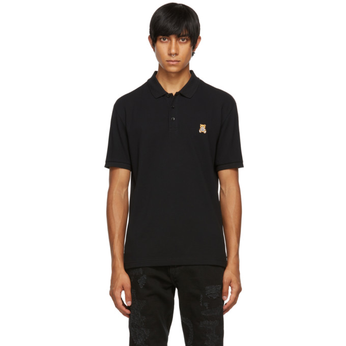 MOSCHINO BLACK EMBROIDERED TEDDY POLO