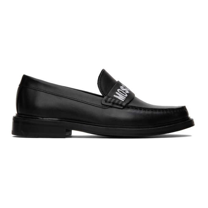 MOSCHINO BLACK EMBROIDERED LOAFERS