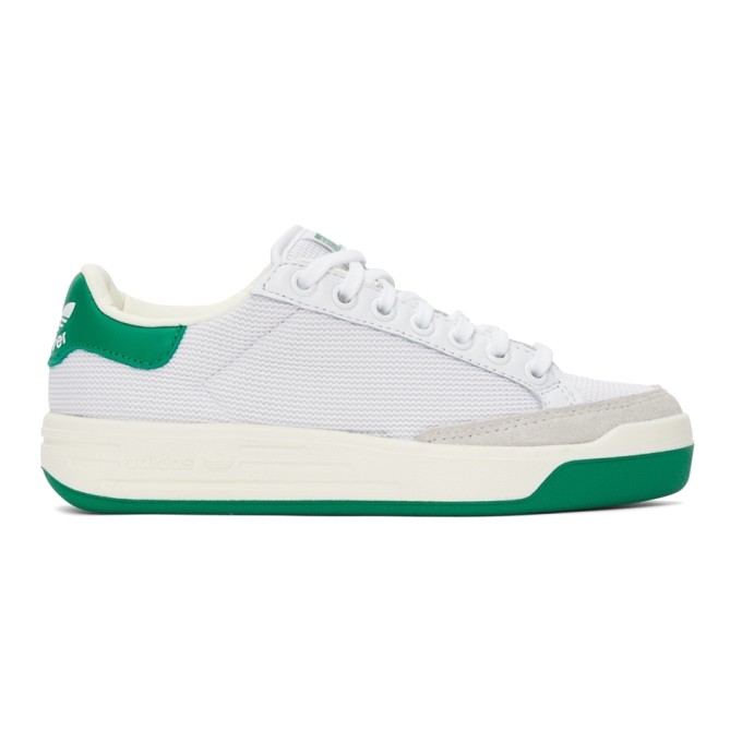 ADIDAS ORIGINALS WHITE & GREEN MESH ROD LAVER SNEAKERS