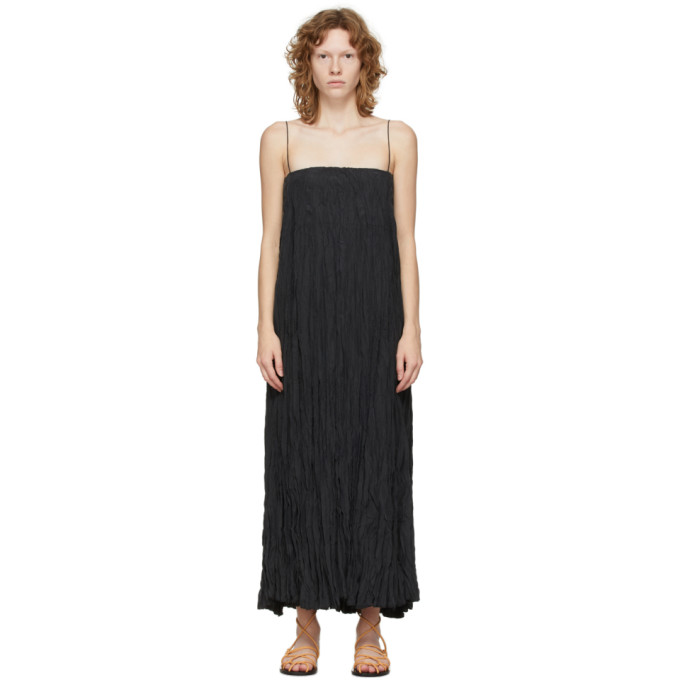 TOTÊME BLACK SILK CRINKLED SLIP DRESS