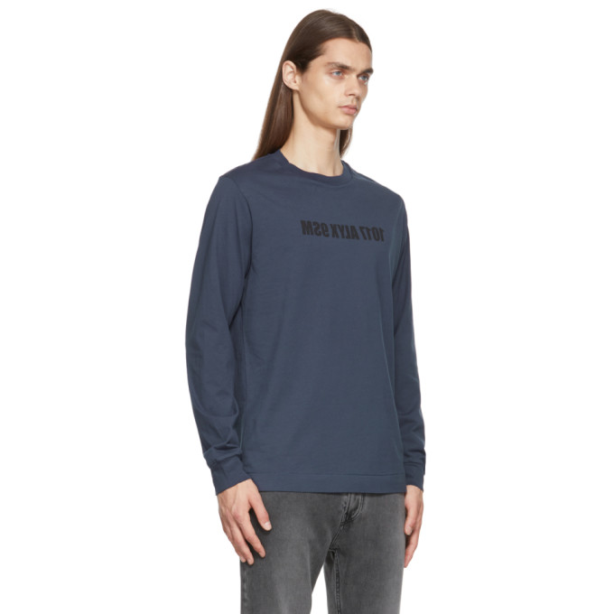 Shop Alyx Navy Mirrored Logo Long Sleeve T-shirt In Navyblu0002