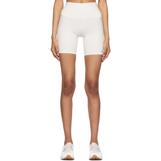 ALO YOGA WHITE HIGH-WAIST BIKER SHORTS