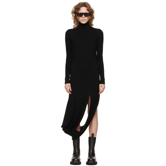 Shop Bottega Veneta Black Rib Knit Slash Dress In 1000 Black