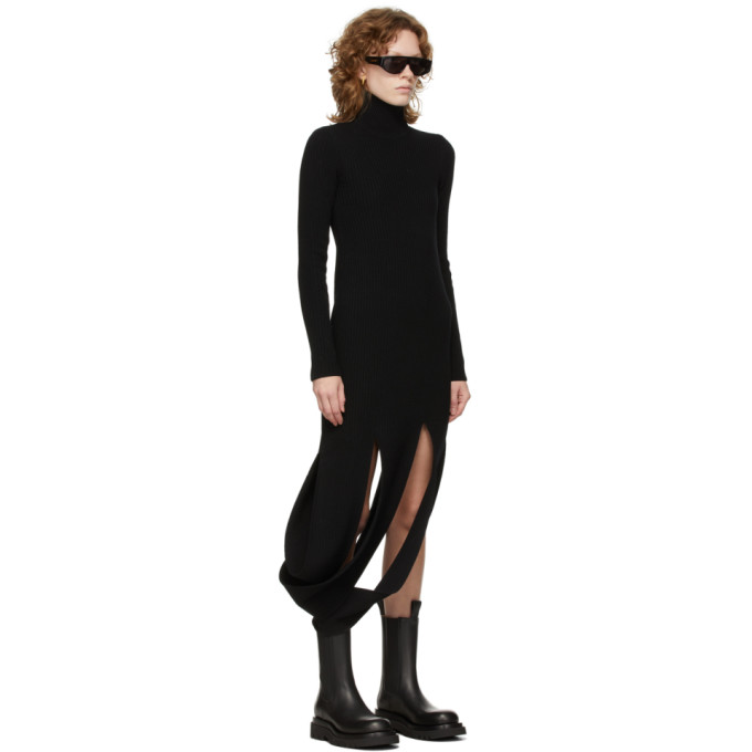 Shop Bottega Veneta Black Rib Knit Slash Dress In 1000 Black