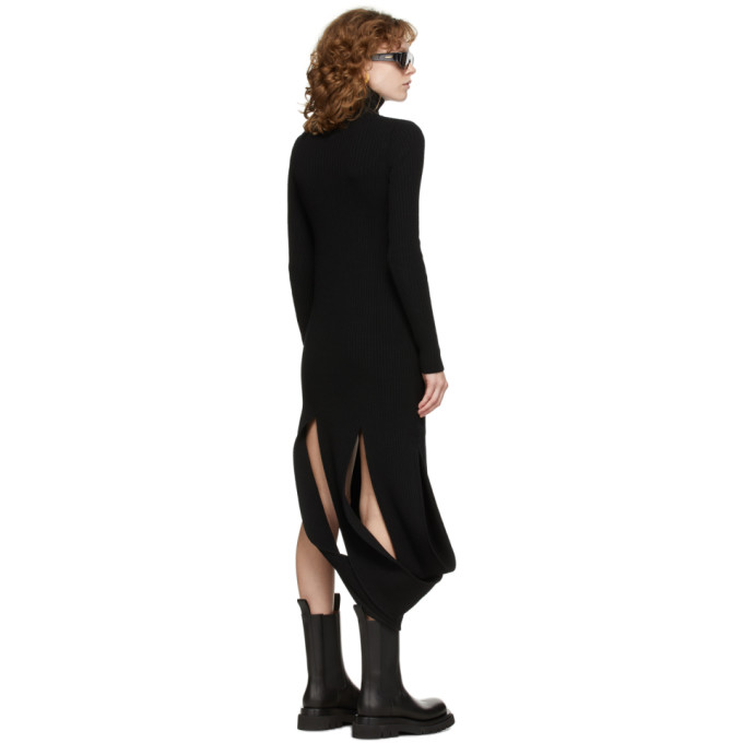 Shop Bottega Veneta Black Rib Knit Slash Dress In 1000 Black