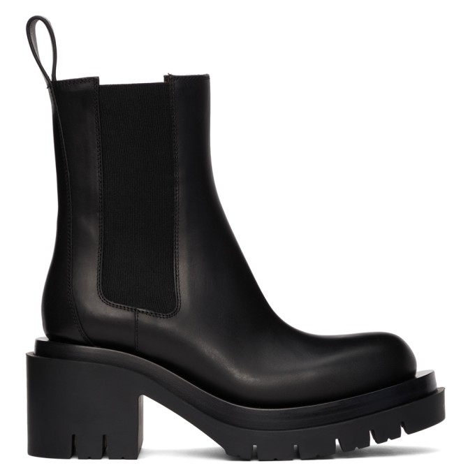 Click to view more detailed imagery on our partner's website Bottega Veneta Wardrobe 02 Lug Block-heel Leather Ankle Boots In 1000 Black