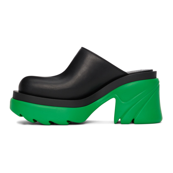 Shop Bottega Veneta Black & Green Flash Mules