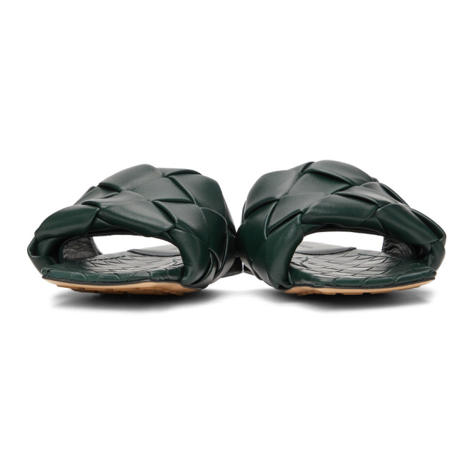 Shop Bottega Veneta Green Intrecciato Lido Flat Sandals In 4615 Inkwell