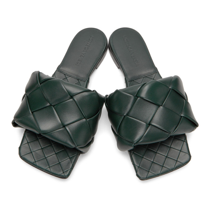 Shop Bottega Veneta Green Intrecciato Lido Flat Sandals In 4615 Inkwell