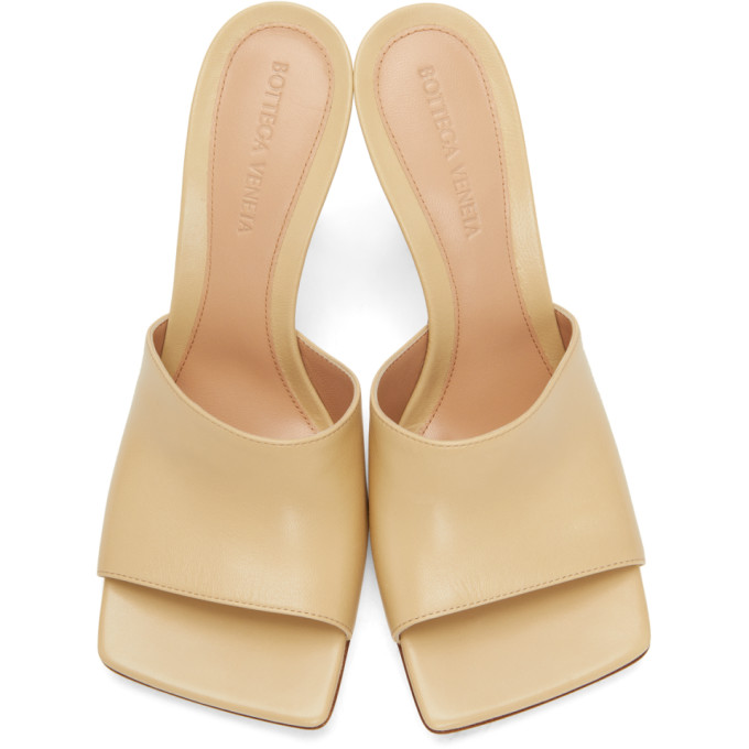 Shop Bottega Veneta Beige Stretch Heeled Mules In 2624 Cane