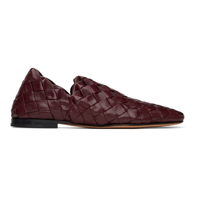 Shop Bottega Veneta Burgundy Intrecciato Slider Loafers In 6100 Jam