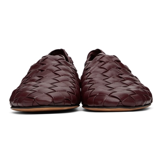 Shop Bottega Veneta Burgundy Intrecciato Slider Loafers In 6100 Jam