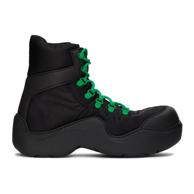 Click to view more detailed imagery on our partner's website Bottega Veneta Black & Green Puddle Bomber Boots In 1295 Black Grass