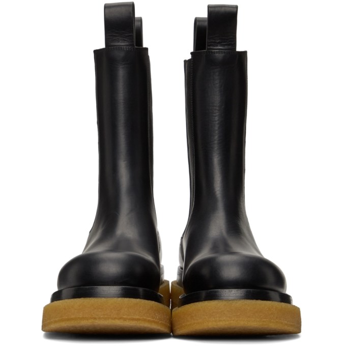 Shop Bottega Veneta Black & Tan Crepe Sole Medium Lug Chelsea Boots In 1000 Black