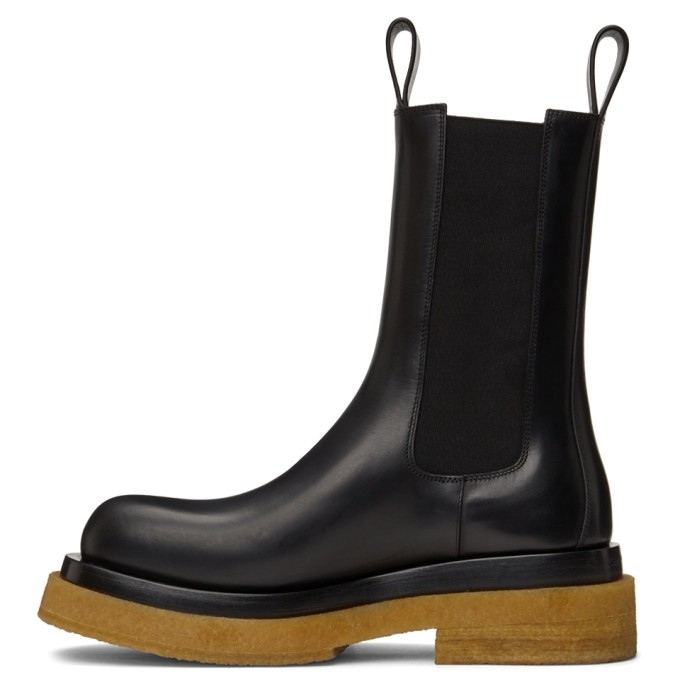 Shop Bottega Veneta Black & Tan Crepe Sole Medium Lug Chelsea Boots In 1000 Black