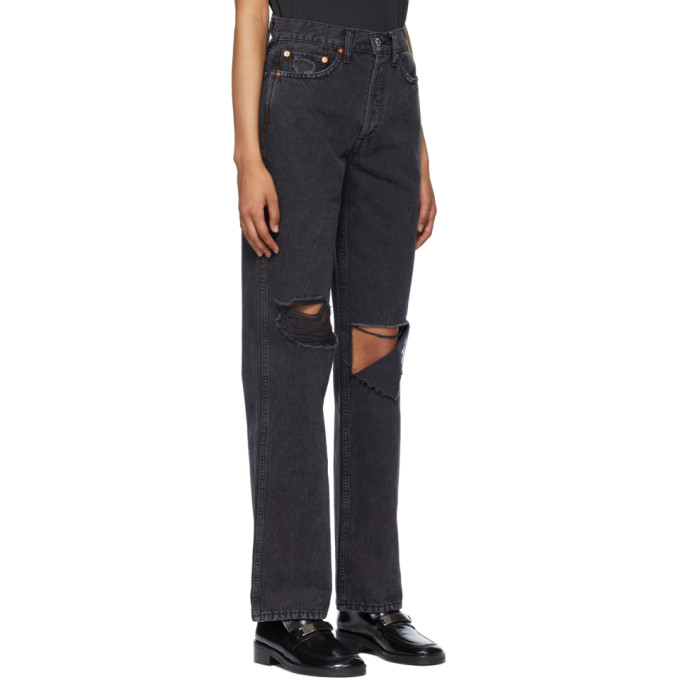 Shop Re/done Black Distressed High Rise Loose Jeans In Washed Blk