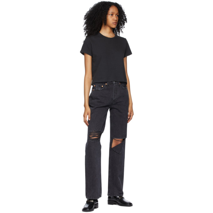 Shop Re/done Black Distressed High Rise Loose Jeans In Washed Blk