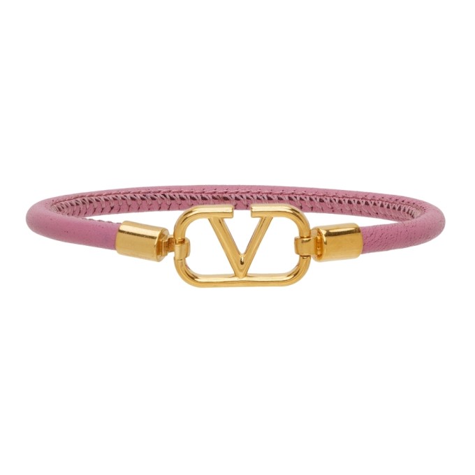 Shop Valentino Pink Leather Vlogo Bracelet In M38 Dawn Pink