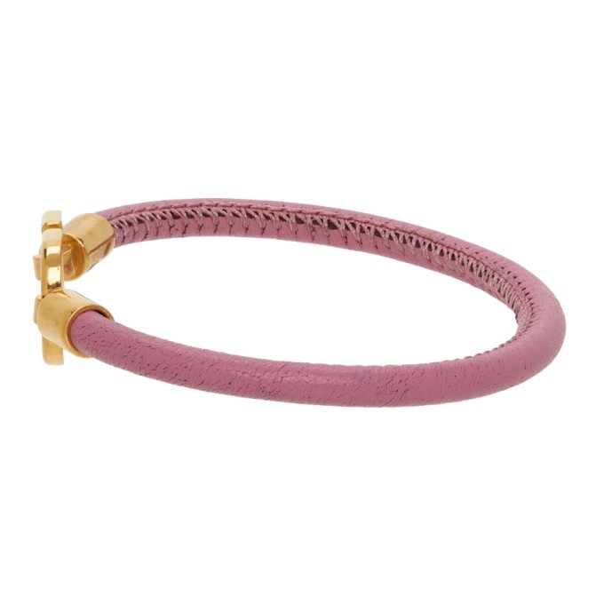 Shop Valentino Pink Leather Vlogo Bracelet In M38 Dawn Pink