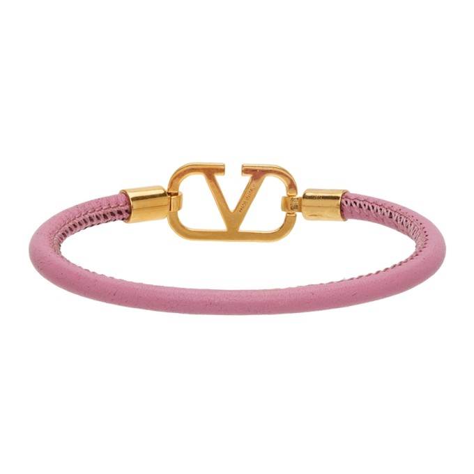 Shop Valentino Pink Leather Vlogo Bracelet In M38 Dawn Pink