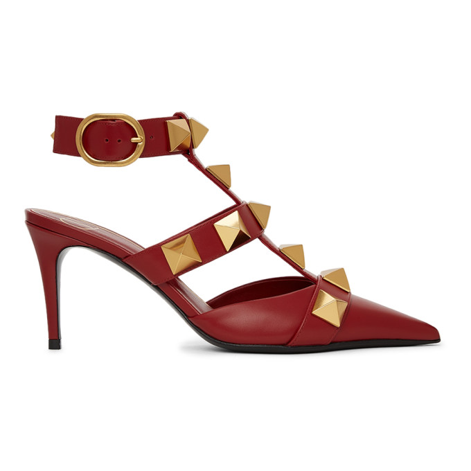 Valentino Garavani Red Roman Stud 80 Heels In 0ro Cinnamon