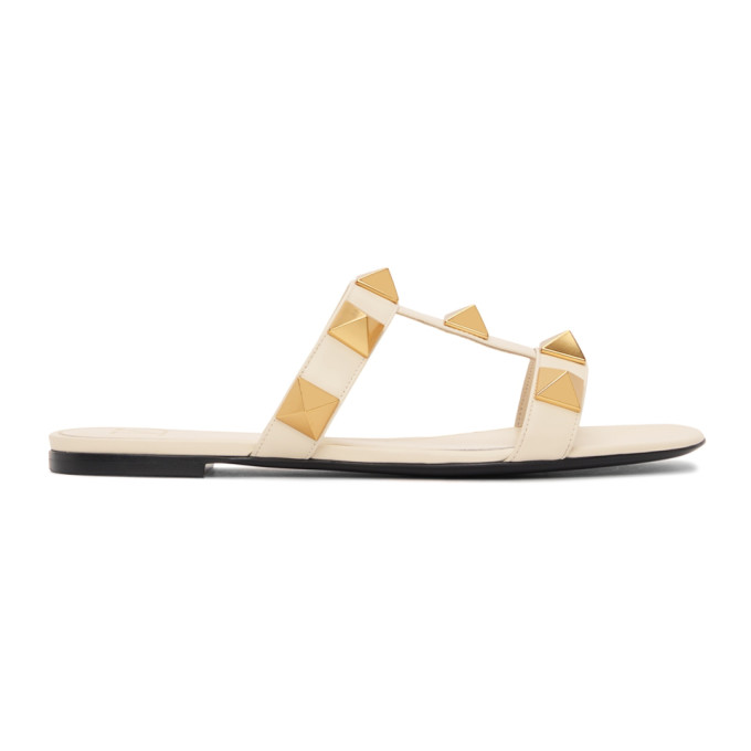 Valentino Garavani White Roman Stud Slides In I16 Light Ivory