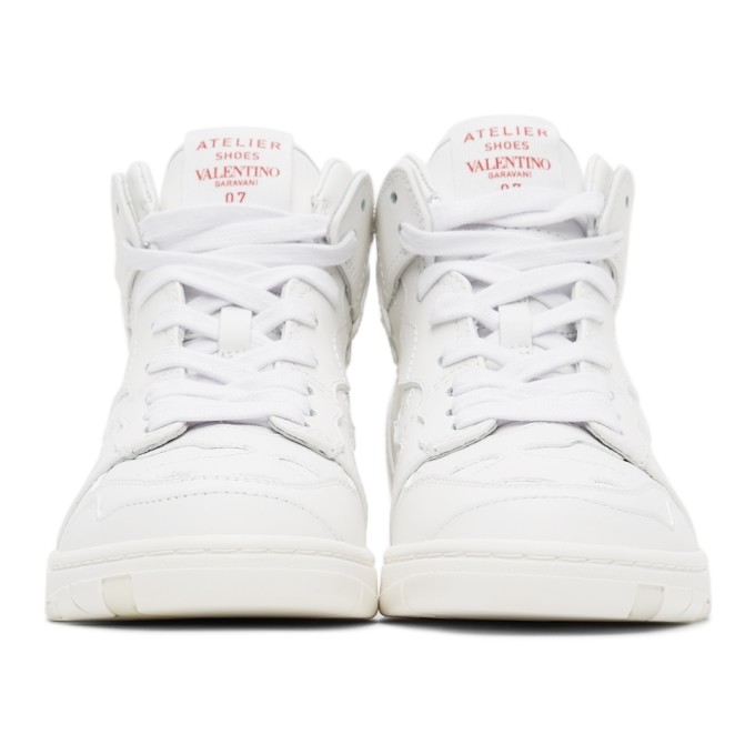 Shop Valentino White 07 Camouflage Edition Atelier Mid-top Sneakers In 0bo White/red