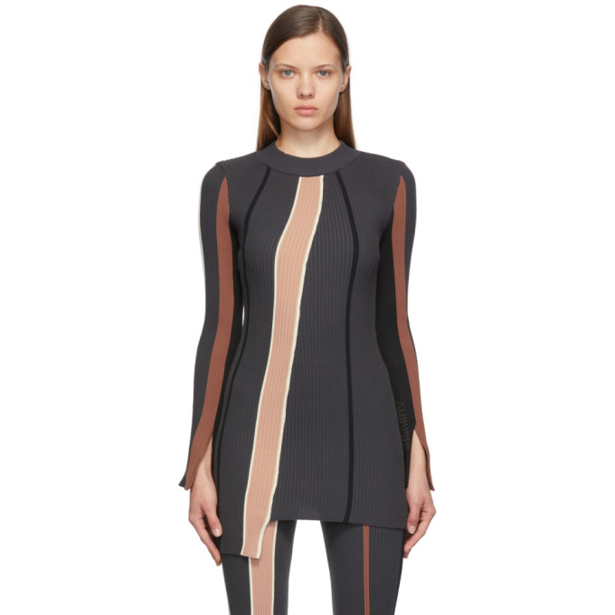 Ambush Vertical-stripe Knitted Top In Chocolate Torte