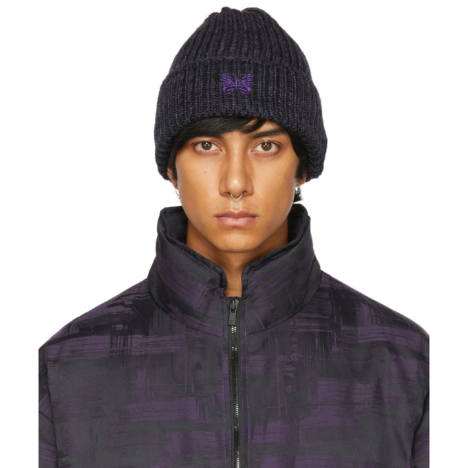 NEEDLES BLACK & PURPLE WATCH BEANIE