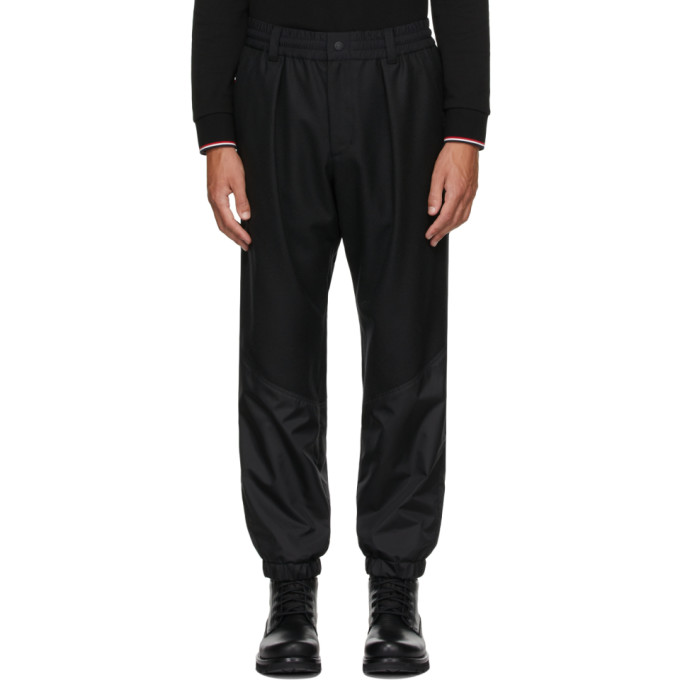 Shop Moncler Black Wool Paneled Pants In 999 Black