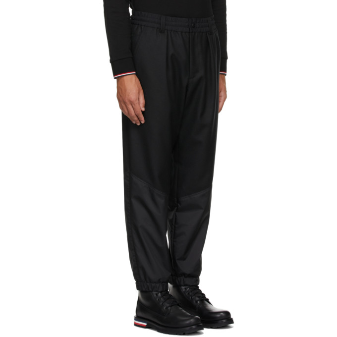 Shop Moncler Black Wool Paneled Pants In 999 Black