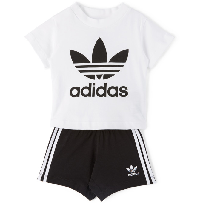Adidas · Baby White & Black Trefoil T-shirt & Shorts Set In White/black