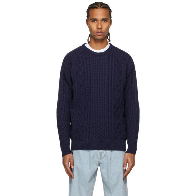 Noah Navy Wool Fisherman Sweater In Midnight Navy | ModeSens