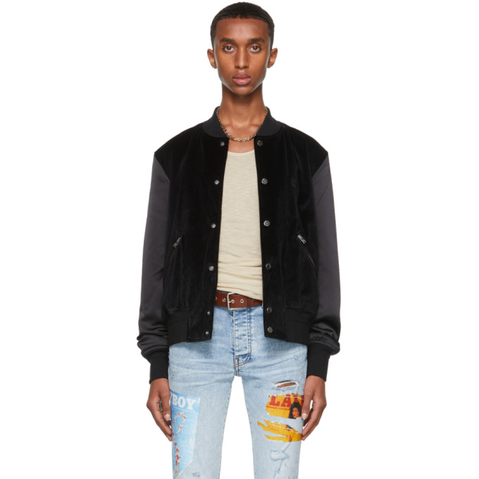 AMIRI BLACK VELVET & SATIN BOMBER JACKET