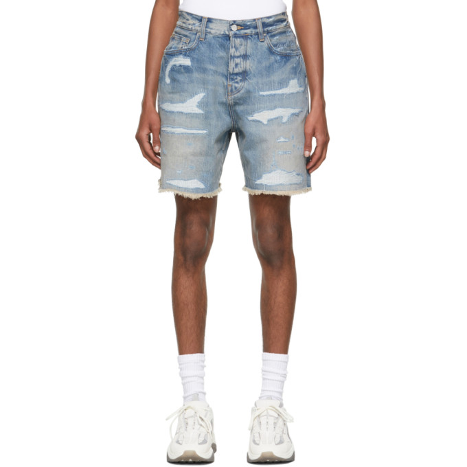 AMIRI BLUE DENIM REPAIR SHORTS