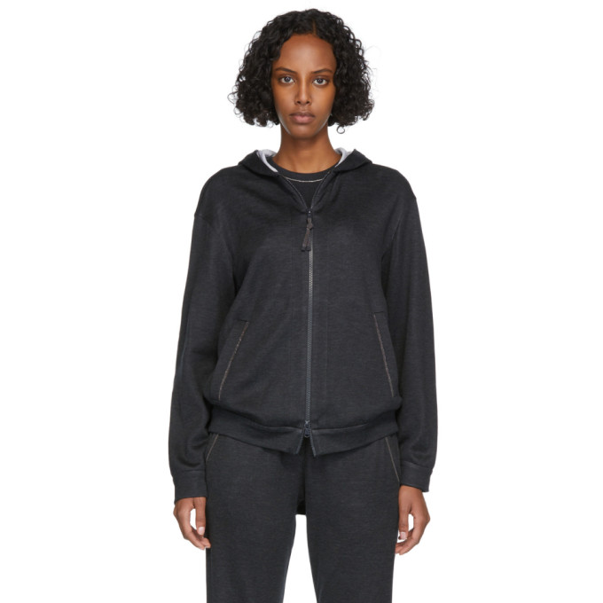 BRUNELLO CUCINELLI BLACK SILK MONILI SWEATSHIRT