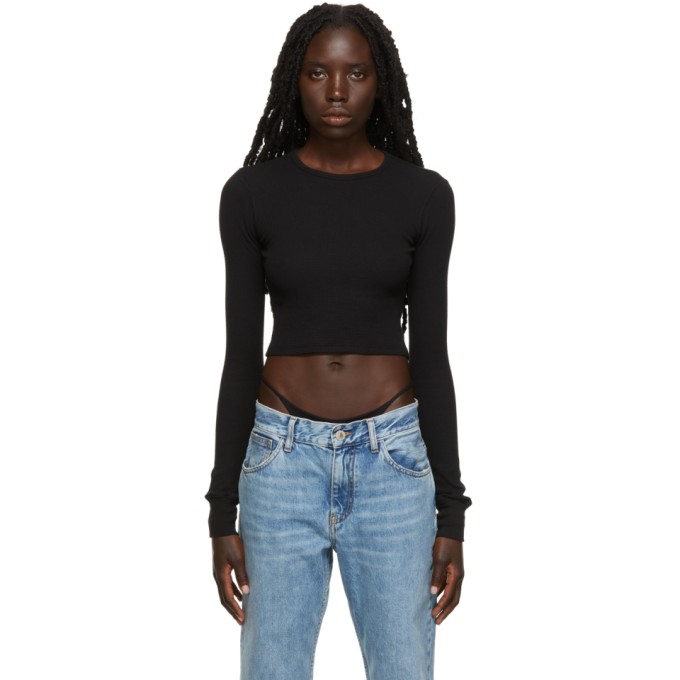 Black Crop Thermal Waffle Long Sleeve 
