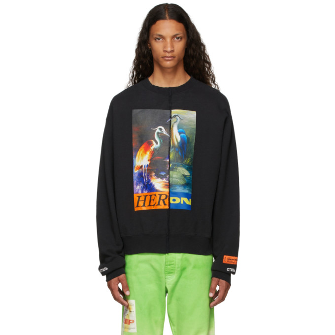 HERON PRESTON BLACK SPLIT HERONS PRINT SWEATSHIRT