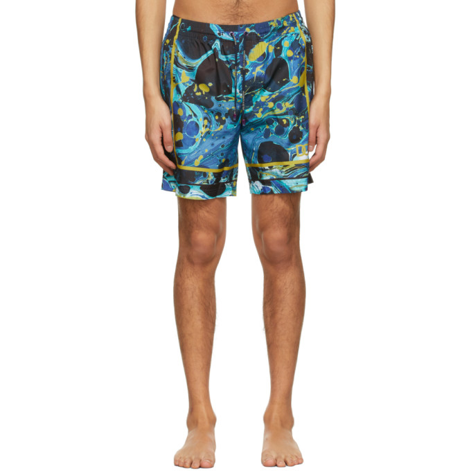 Dolce & Gabbana Mid-length Swim Trunks With Marbled Print In Multicolor