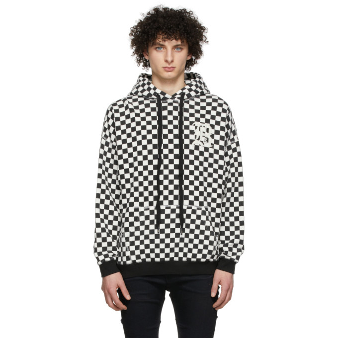 R13 BLACK & WHITE CHECKER LOGO HOODIE