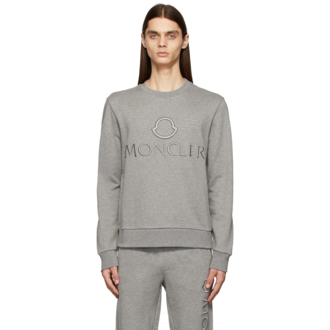 Shop Moncler Grey Logo Outline Embroidered Sweatshirt In 989 Grey